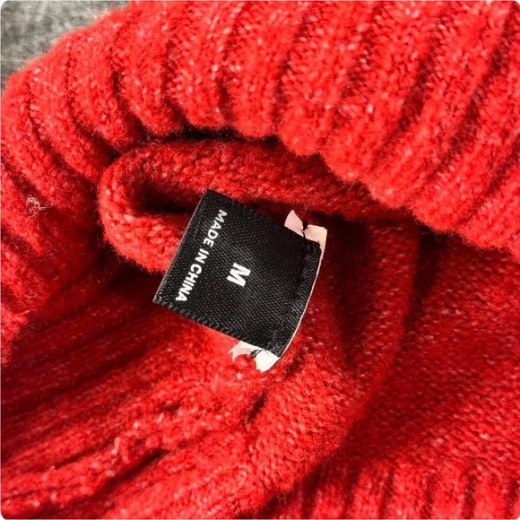 Red Knit Sweater Faux Fur Trim Collar Y2K Glam Winter Top Medium - Picture 7 of 8